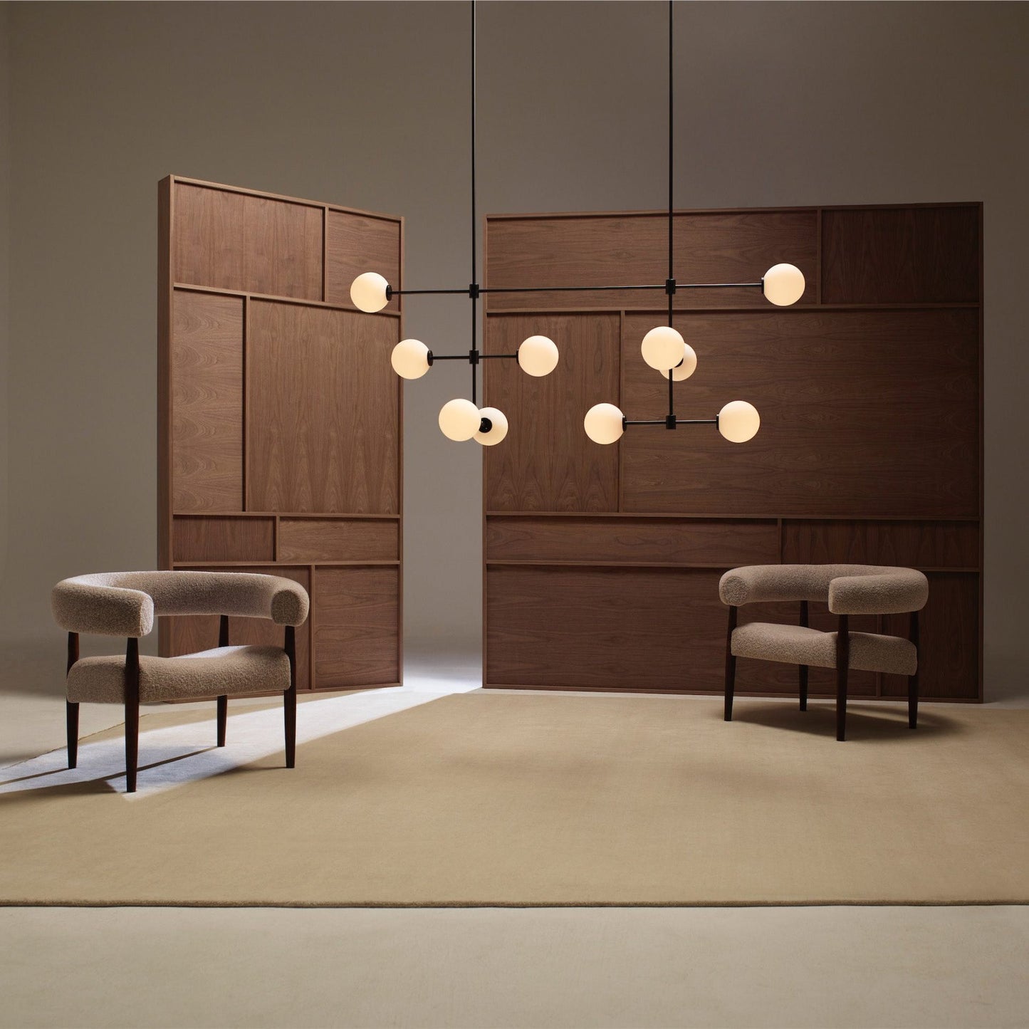 Trevi Multi Chandelier - Multi-Tiered Brass & Glass Globe Pendant Light | Modern Linear Grid Chandelier