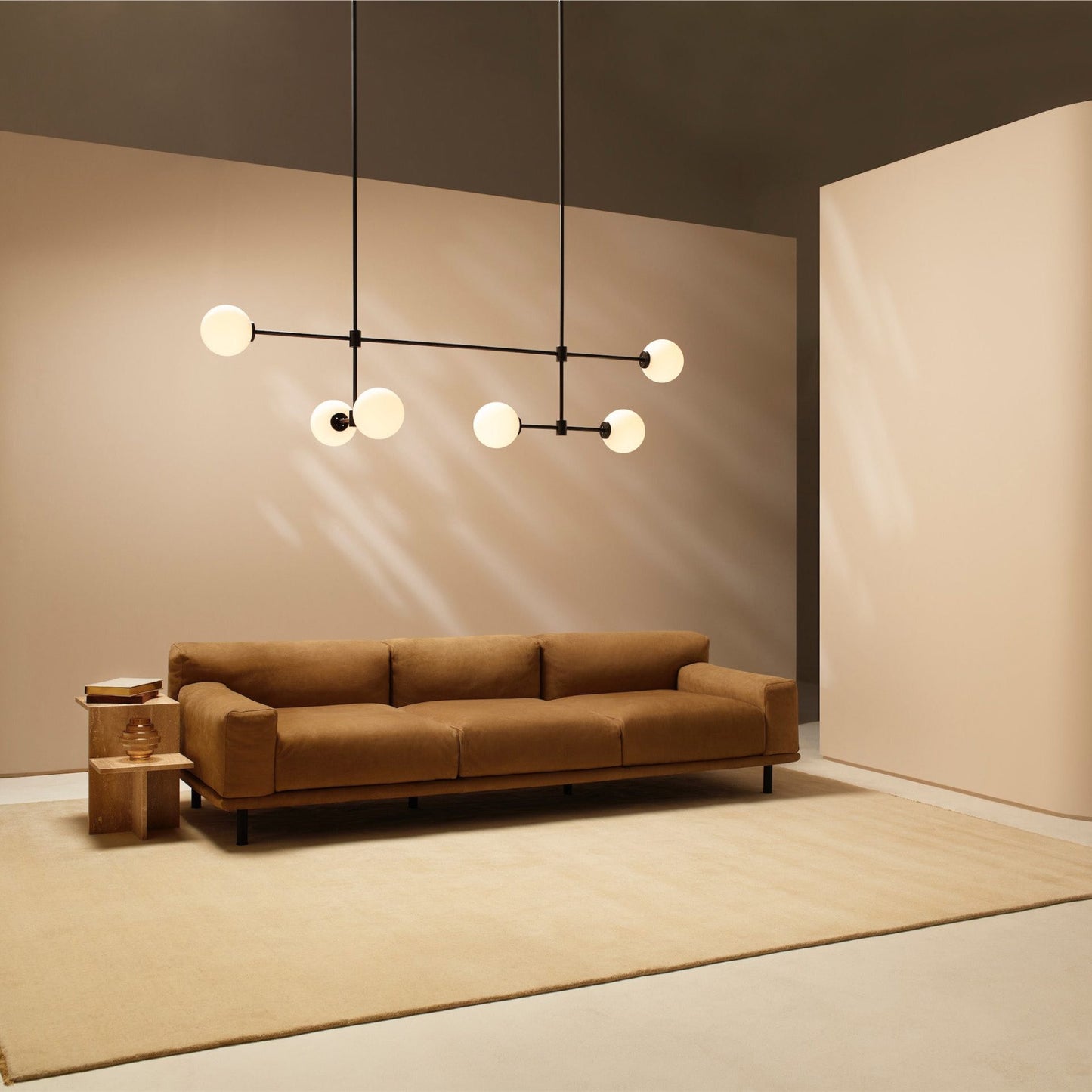 Trevi Multi Chandelier - Multi-Tiered Brass & Glass Globe Pendant Light | Modern Linear Grid Chandelier