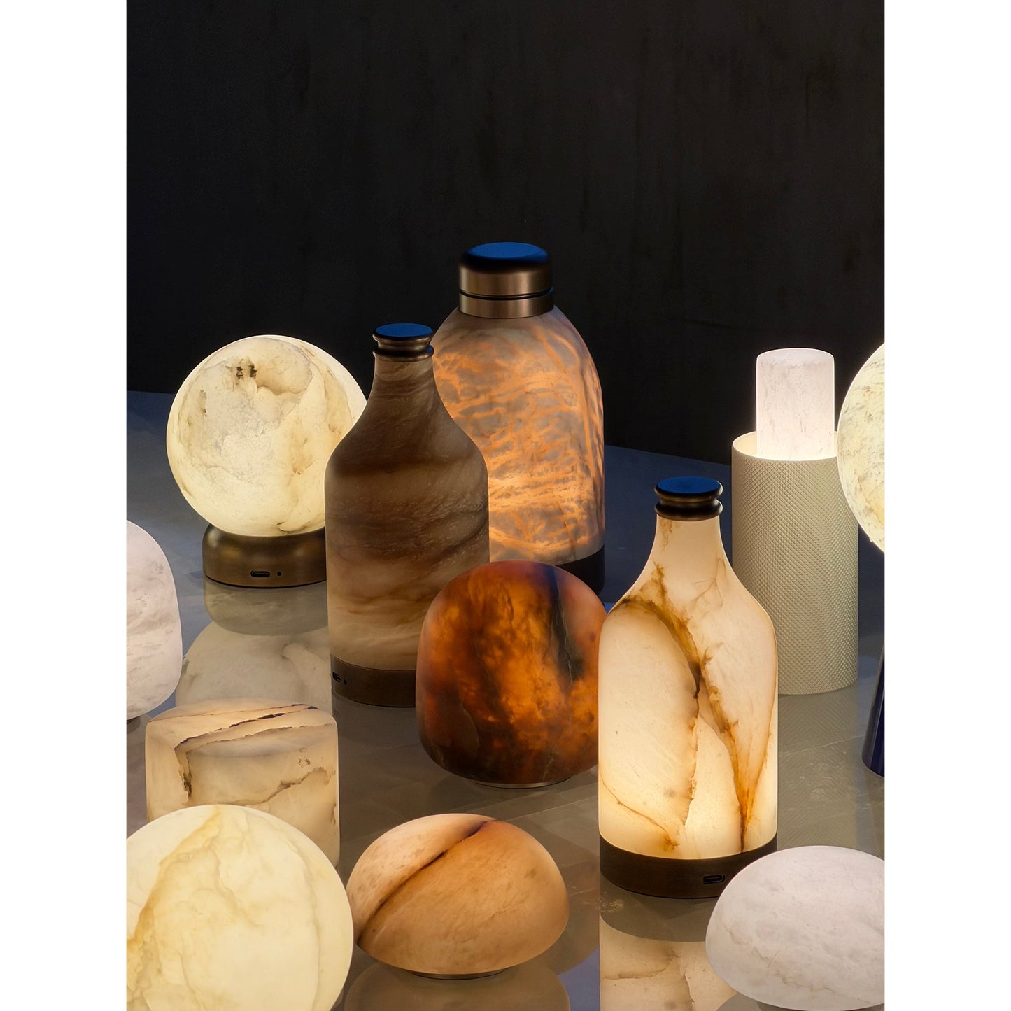 Trevi Table Lamp (Built-in Battery) - Rechargeable Natural Alabaster Wireless Lamp | Portable Bronze Cordless Accent Light