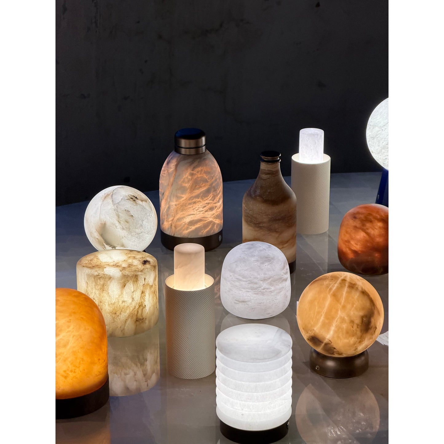 Trevi Table Lamp (Built-in Battery) - Rechargeable Natural Alabaster Wireless Lamp | Portable Bronze Cordless Accent Light