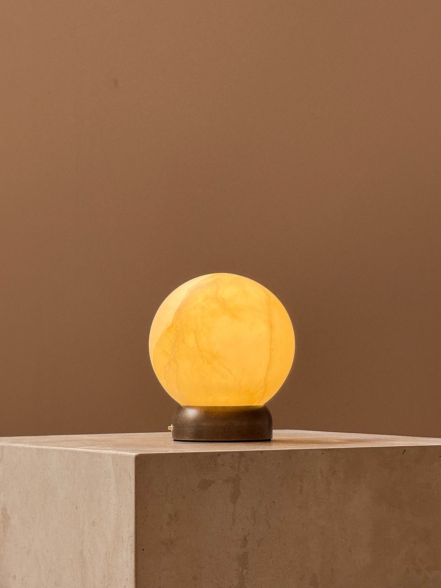 Trevi Table Lamp (Built-in Battery) - Rechargeable Natural Alabaster Wireless Lamp | Portable Bronze Cordless Accent Light