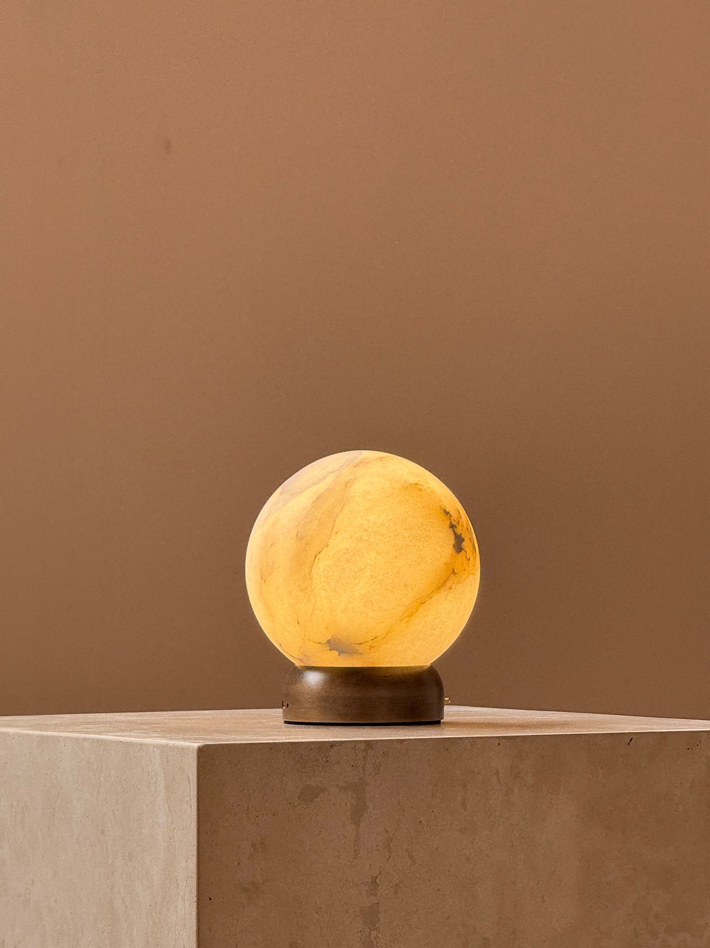 Trevi Table Lamp (Built-in Battery) - Rechargeable Natural Alabaster Wireless Lamp | Portable Bronze Cordless Accent Light