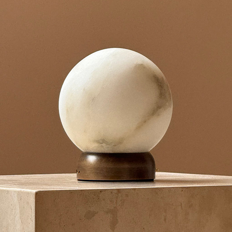 Trevi Table Lamp (Built-in Battery) - Rechargeable Natural Alabaster Wireless Lamp | Portable Bronze Cordless Accent Light