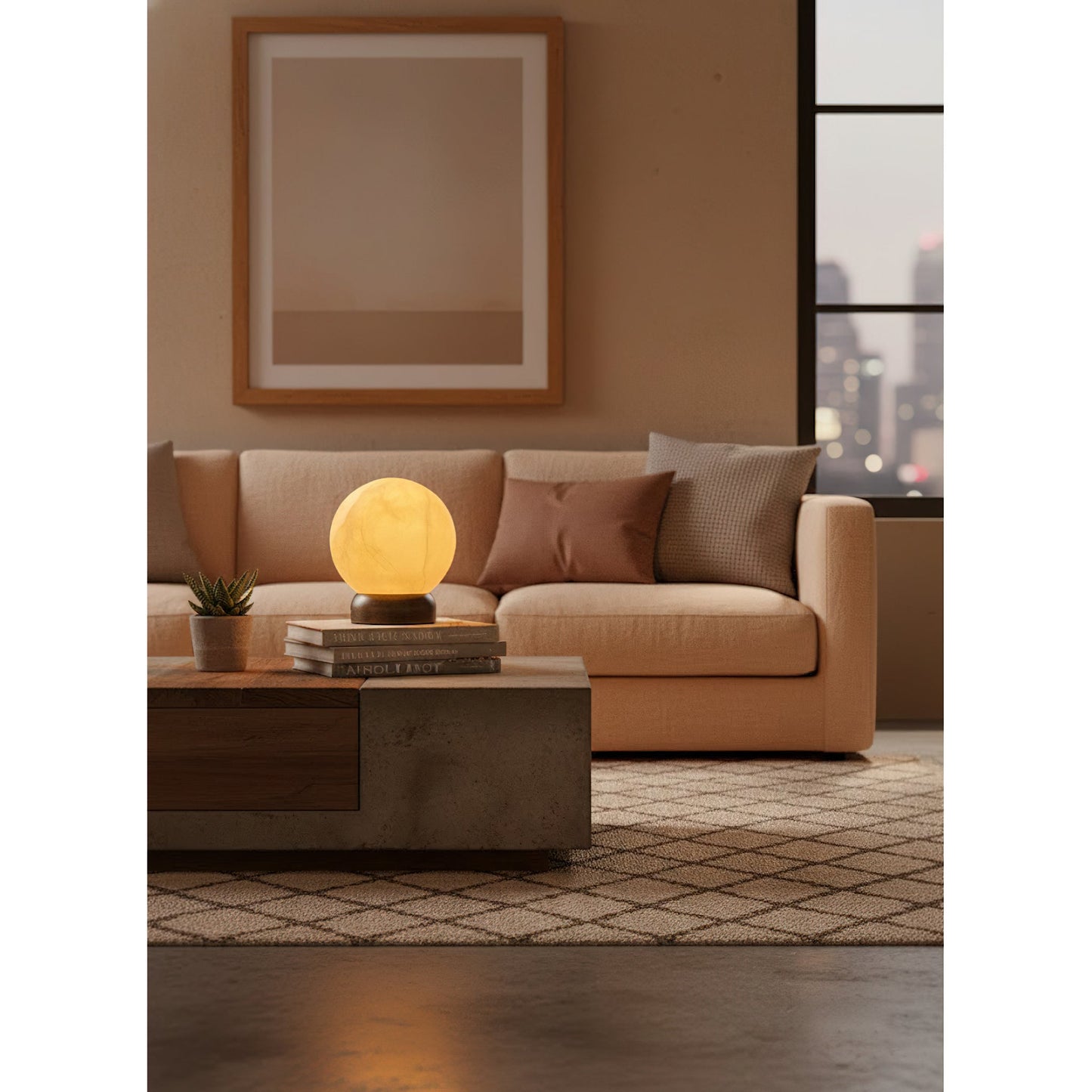 Trevi Table Lamp (Built-in Battery) - Rechargeable Natural Alabaster Wireless Lamp | Portable Bronze Cordless Accent Light