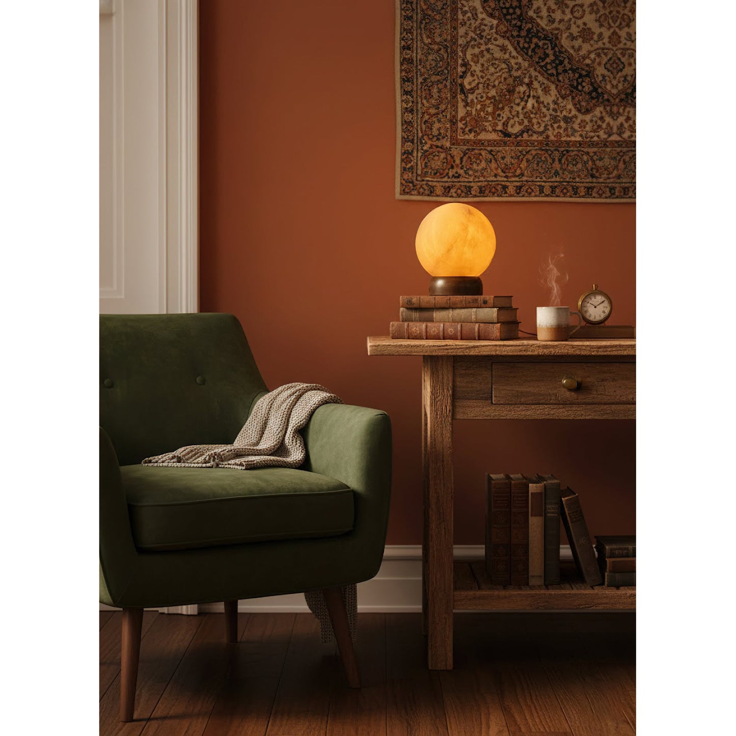 Trevi Table Lamp (Built-in Battery) - Rechargeable Natural Alabaster Wireless Lamp | Portable Bronze Cordless Accent Light