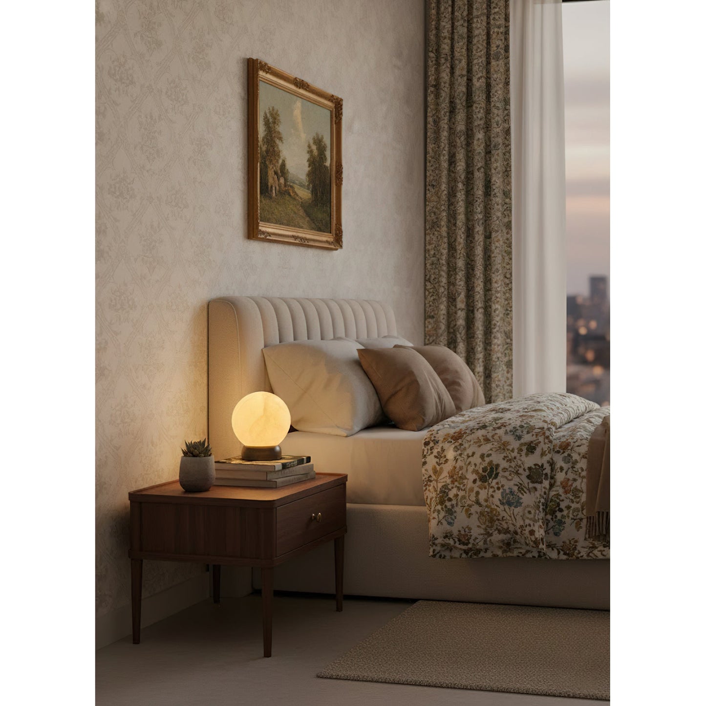 Trevi Table Lamp (Built-in Battery) - Rechargeable Natural Alabaster Wireless Lamp | Portable Bronze Cordless Accent Light