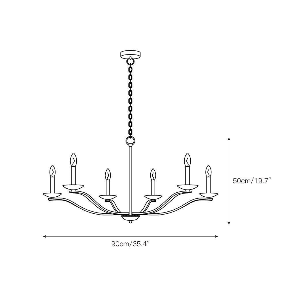 Trey Chandelier - 6-Light Modern Candelabra Brass Pendant Light | Minimalist 35-Inch Dining Chandelier