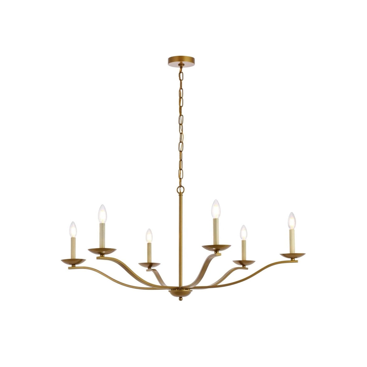 Trey Chandelier - 6-Light Modern Candelabra Brass Pendant Light | Minimalist 35-Inch Dining Chandelier