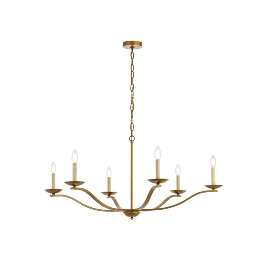 Trey Chandelier - 6-Light Modern Candelabra Brass Pendant Light | Minimalist 35-Inch Dining Chandelier