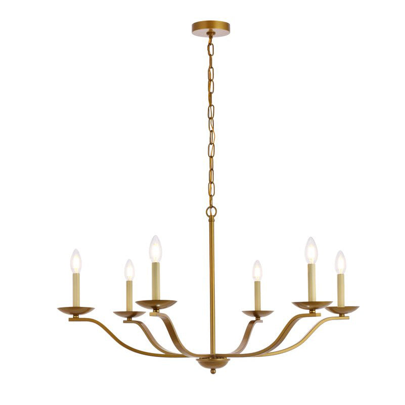 Trey Chandelier - 6-Light Modern Candelabra Brass Pendant Light | Minimalist 35-Inch Dining Chandelier