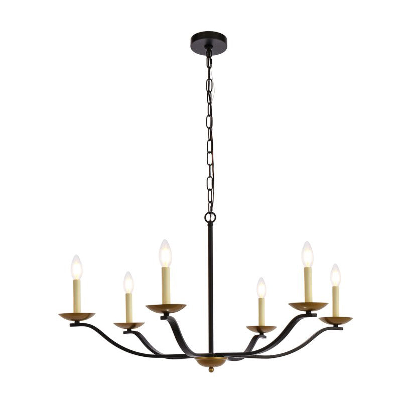 Trey Chandelier - 6-Light Modern Candelabra Brass Pendant Light | Minimalist 35-Inch Dining Chandelier