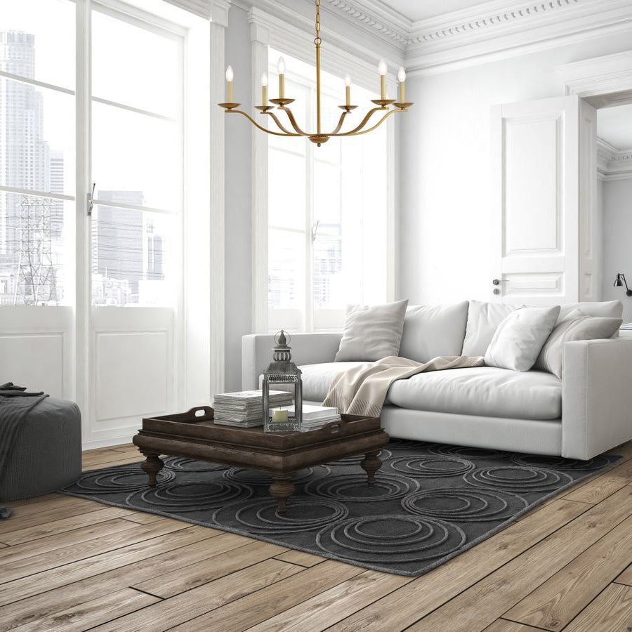 Trey Chandelier - 6-Light Modern Candelabra Brass Pendant Light | Minimalist 35-Inch Dining Chandelier