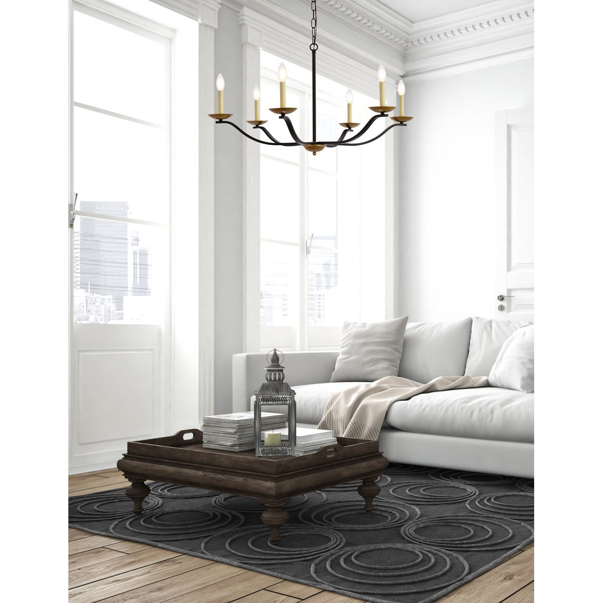Trey Chandelier - 6-Light Modern Candelabra Brass Pendant Light | Minimalist 35-Inch Dining Chandelier