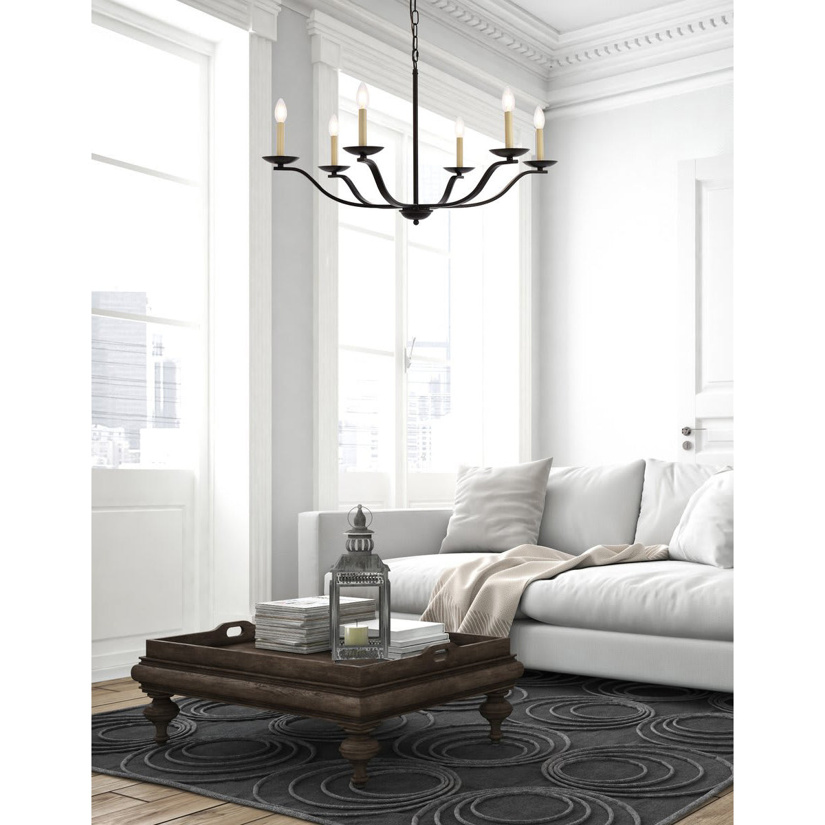Trey Chandelier - 6-Light Modern Candelabra Brass Pendant Light | Minimalist 35-Inch Dining Chandelier