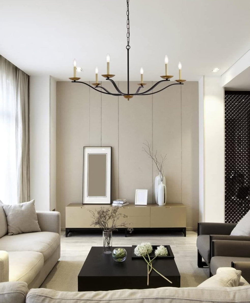 Trey Chandelier - 6-Light Modern Candelabra Brass Pendant Light | Minimalist 35-Inch Dining Chandelier