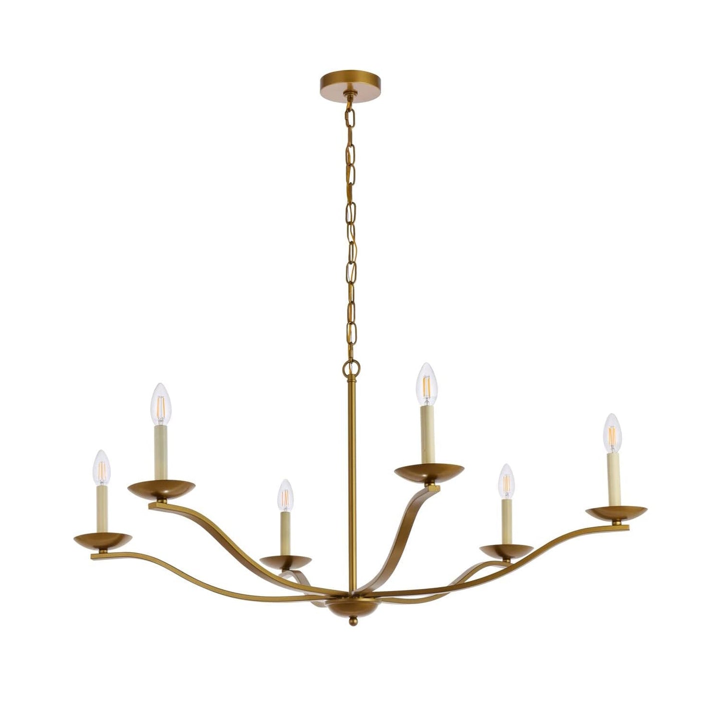 Trey Chandelier - 6-Light Modern Candelabra Brass Pendant Light | Minimalist 35-Inch Dining Chandelier