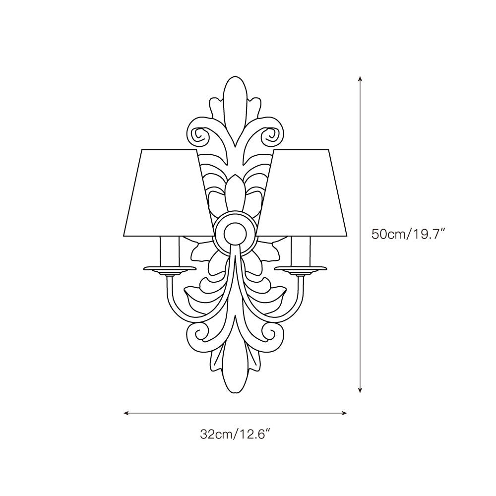 Trianon Glit Sconce - Carved Wood 2-Light Wall Sconce | French Country Vintage Fabric Shade Light