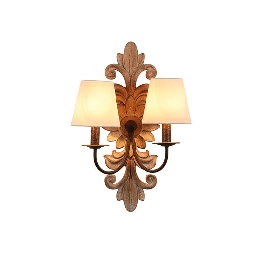 Trianon Glit Sconce - Carved Wood 2-Light Wall Sconce | French Country Vintage Fabric Shade Light