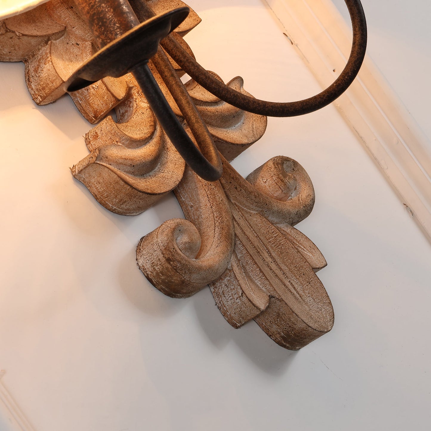Trianon Glit Sconce - Carved Wood 2-Light Wall Sconce | French Country Vintage Fabric Shade Light