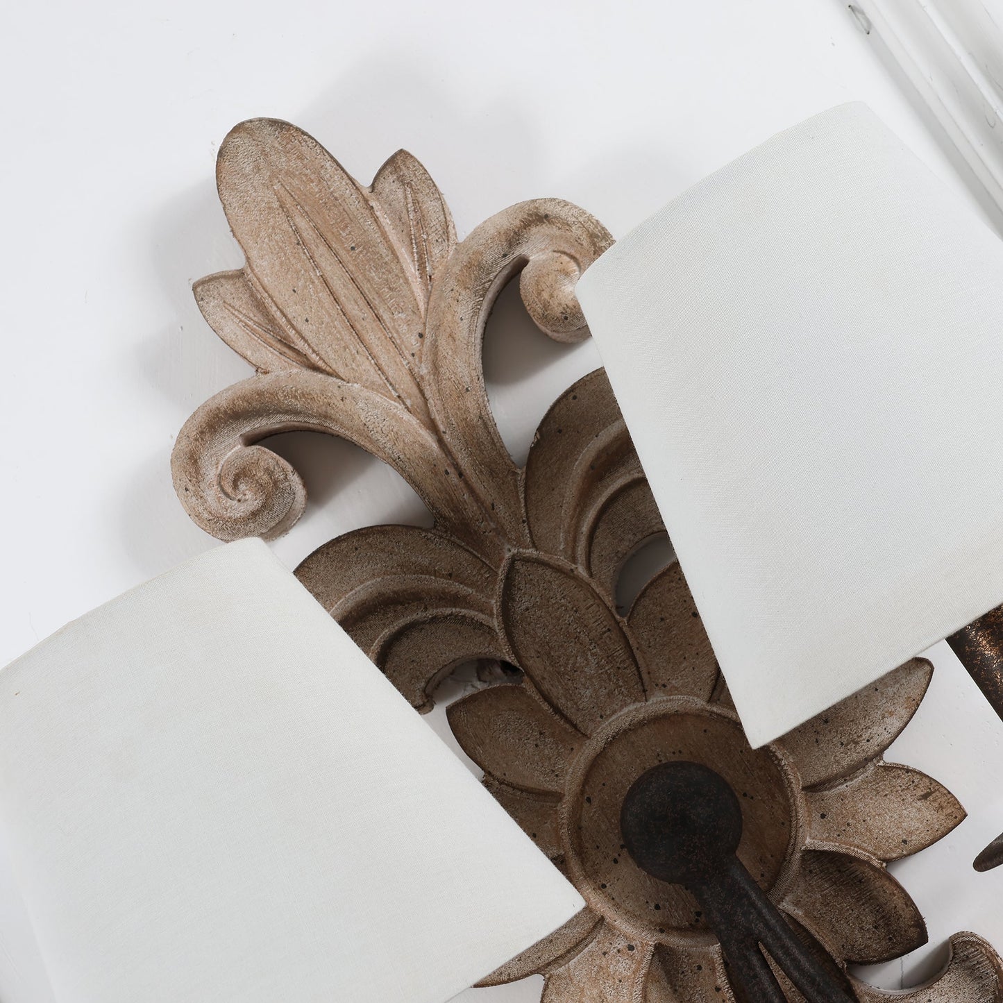 Trianon Glit Sconce - Carved Wood 2-Light Wall Sconce | French Country Vintage Fabric Shade Light