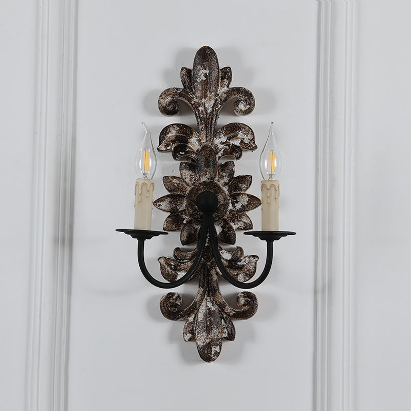Trianon Glit Sconce - Carved Wood 2-Light Wall Sconce | French Country Vintage Fabric Shade Light
