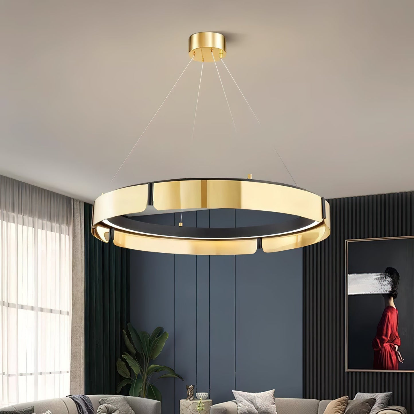 Tribeca Chandelier - Modern Dual-Tone Curved Ring LED Chandelier | Architectural Gold & Black Pendant
