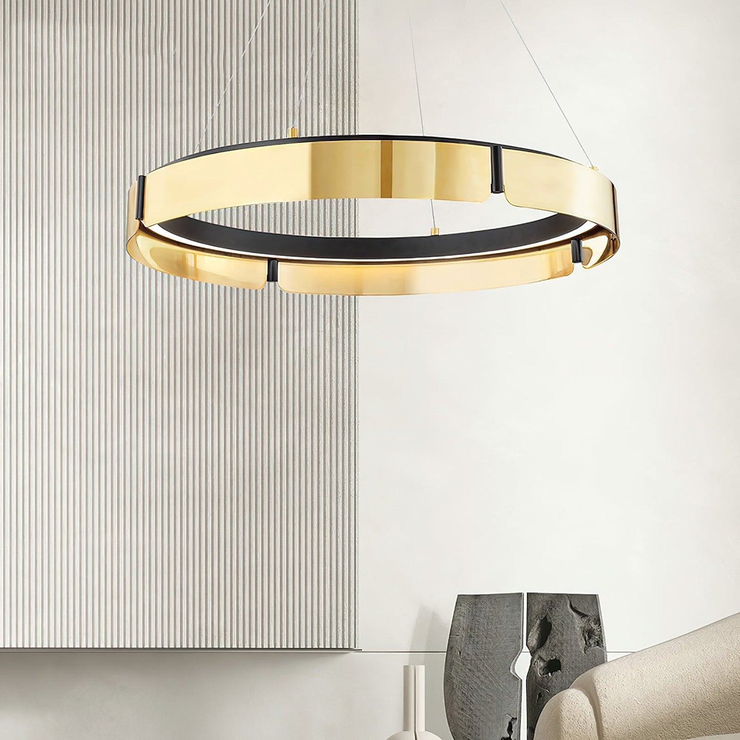 Tribeca Chandelier - Modern Dual-Tone Curved Ring LED Chandelier | Architectural Gold & Black Pendant