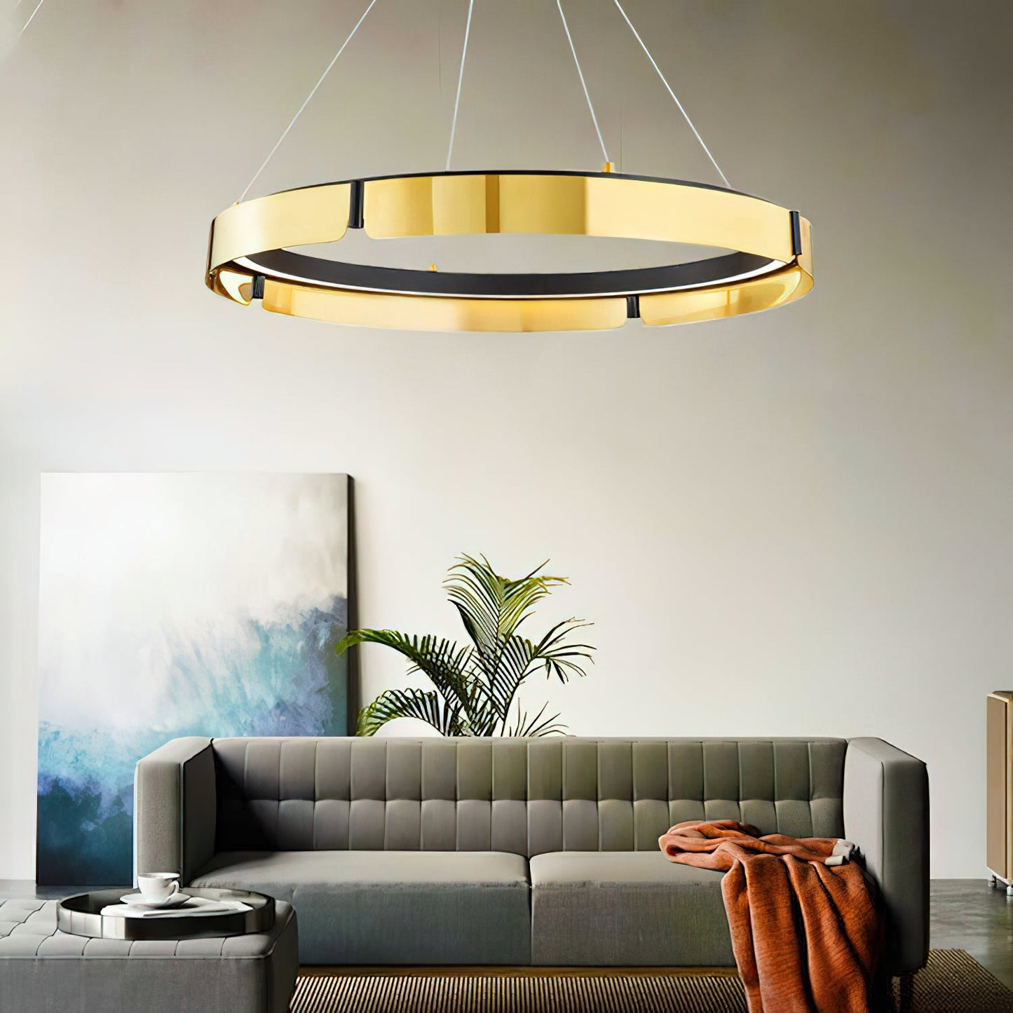 Tribeca Chandelier - Modern Dual-Tone Curved Ring LED Chandelier | Architectural Gold & Black Pendant