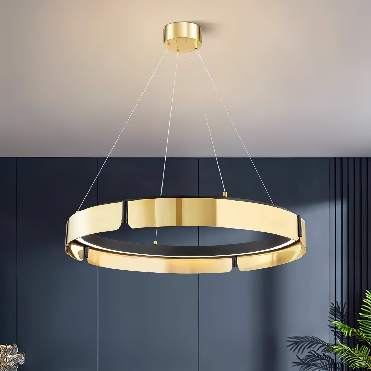 Tribeca Chandelier - Modern Dual-Tone Curved Ring LED Chandelier | Architectural Gold & Black Pendant
