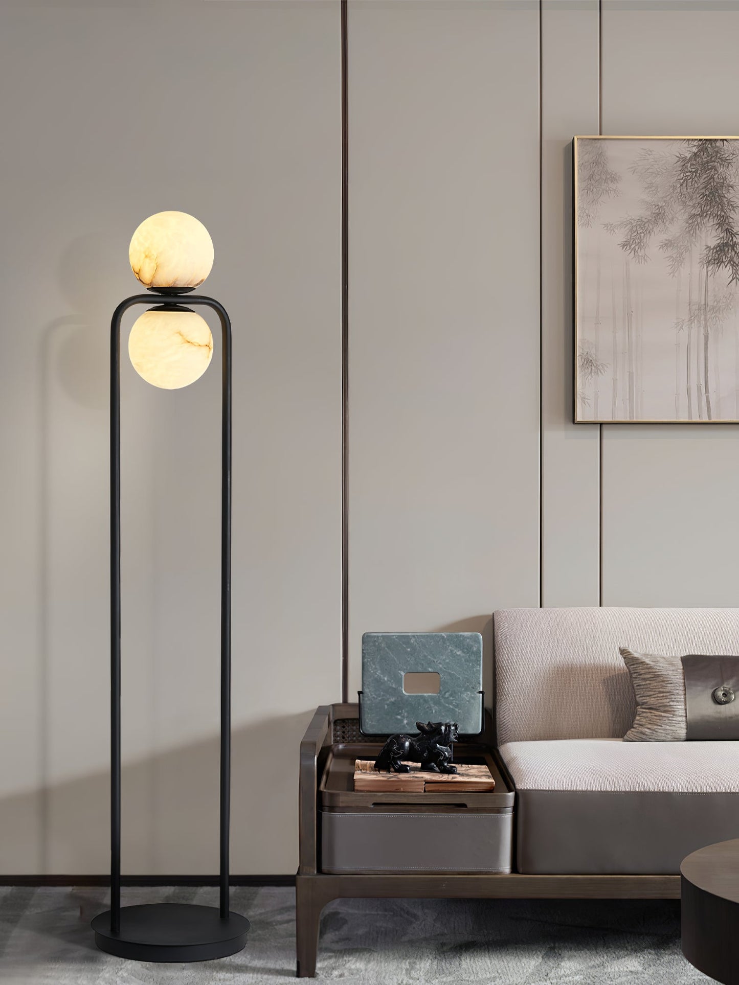 Tribeca Alabaster Floor Lamp - Handcrafted Natural Stone Shade Standing Light | Modern Minimalist G9 Floor Lamp