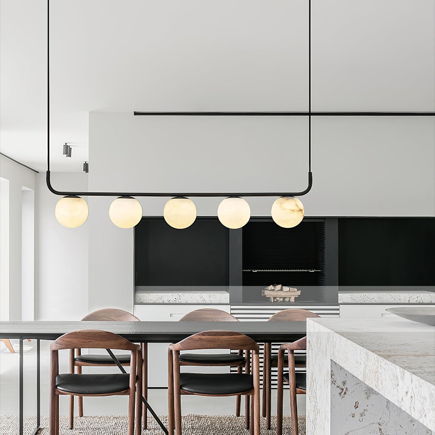 Tribeca Alabaster Pendant Lamp - Handcrafted Natural Stone Shade Linear Light | Multi-Head G9 Island Pendant