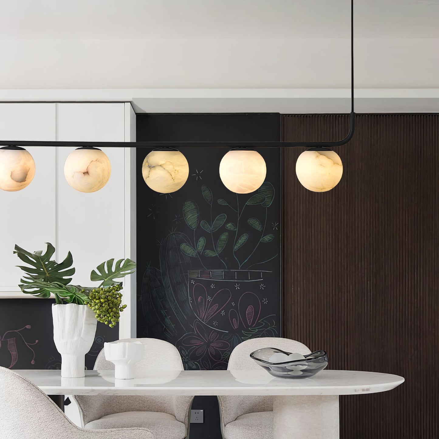 Tribeca Alabaster Pendant Lamp - Handcrafted Natural Stone Shade Linear Light | Multi-Head G9 Island Pendant