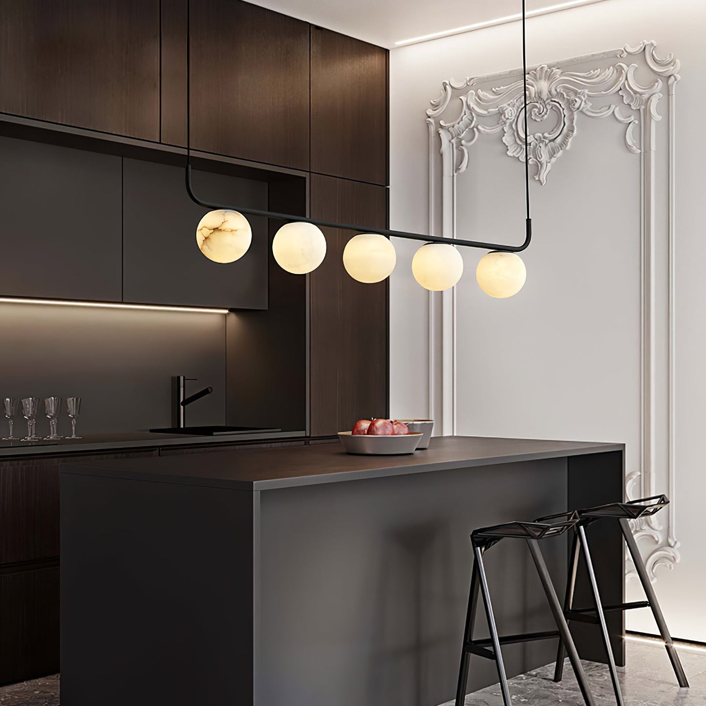 Tribeca Alabaster Pendant Lamp - Handcrafted Natural Stone Shade Linear Light | Multi-Head G9 Island Pendant