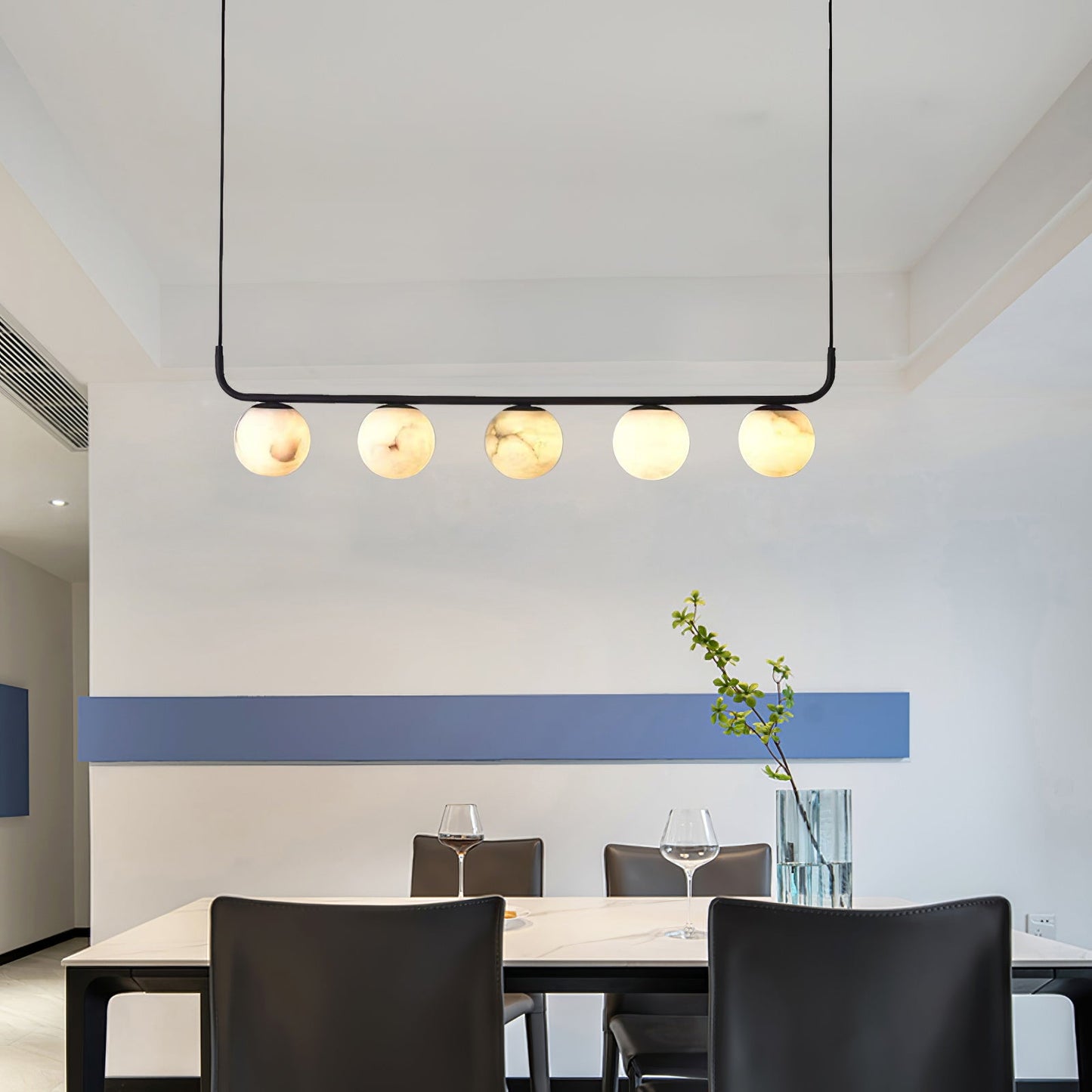 Tribeca Alabaster Pendant Lamp - Handcrafted Natural Stone Shade Linear Light | Multi-Head G9 Island Pendant