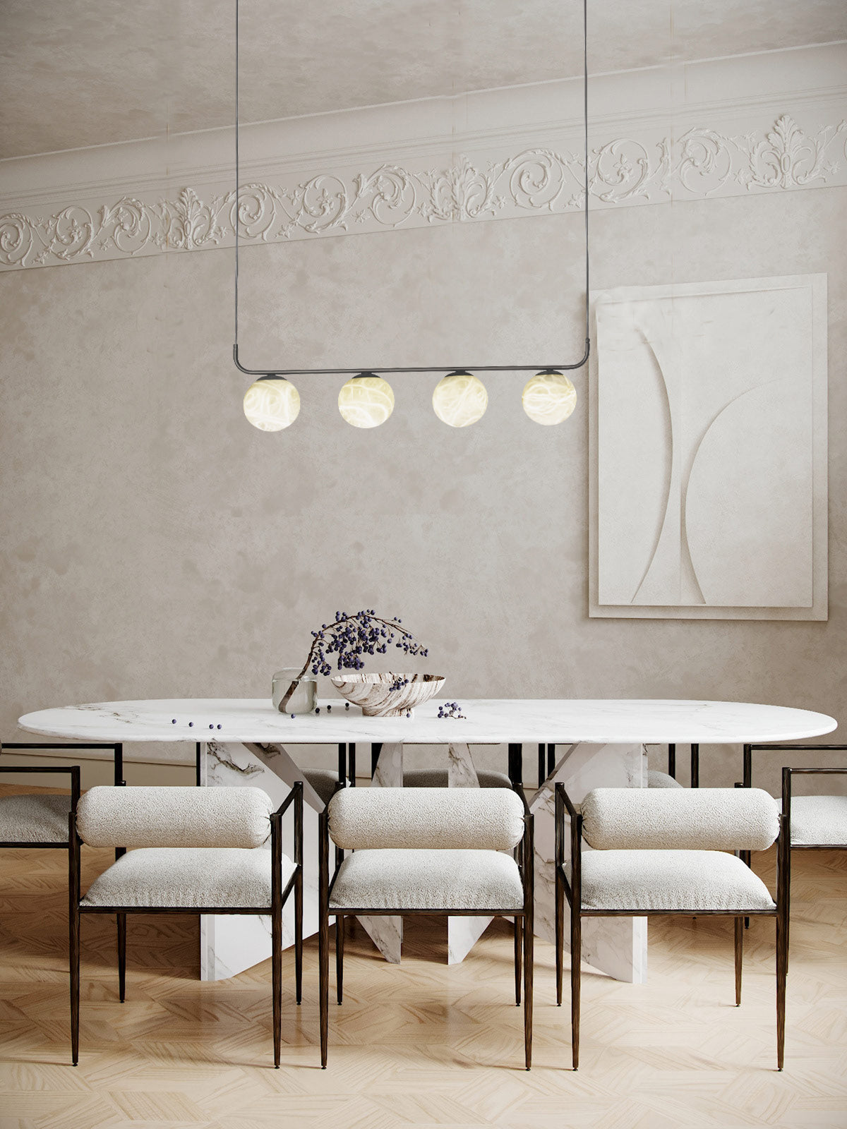 Tribeca Alabaster Pendant Lamp - Handcrafted Natural Stone Shade Linear Light | Multi-Head G9 Island Pendant