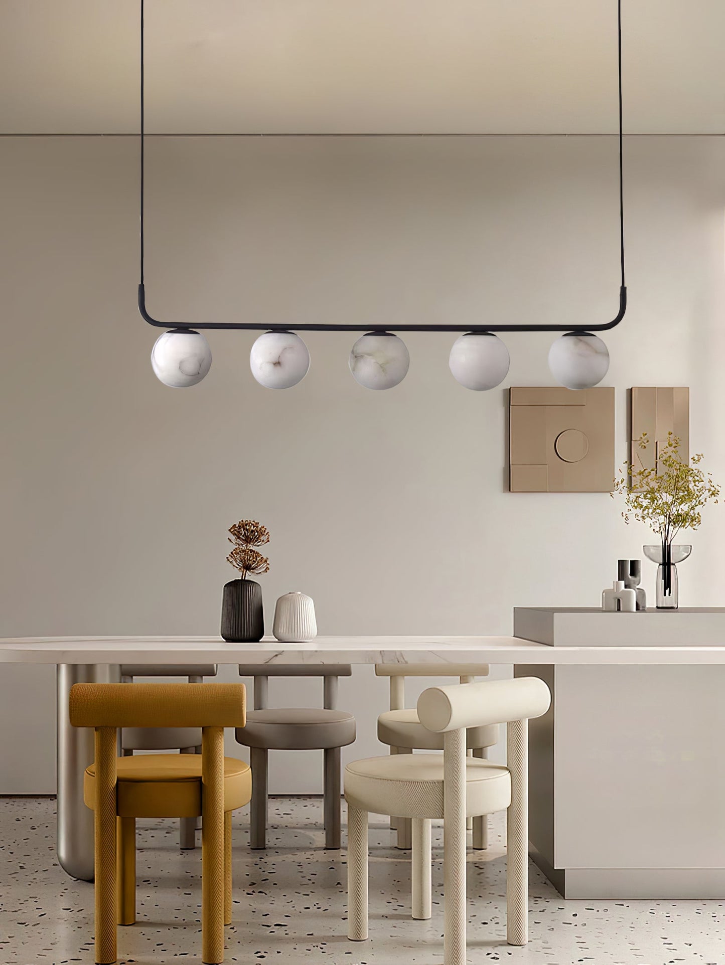 Tribeca Alabaster Pendant Lamp - Handcrafted Natural Stone Shade Linear Light | Multi-Head G9 Island Pendant