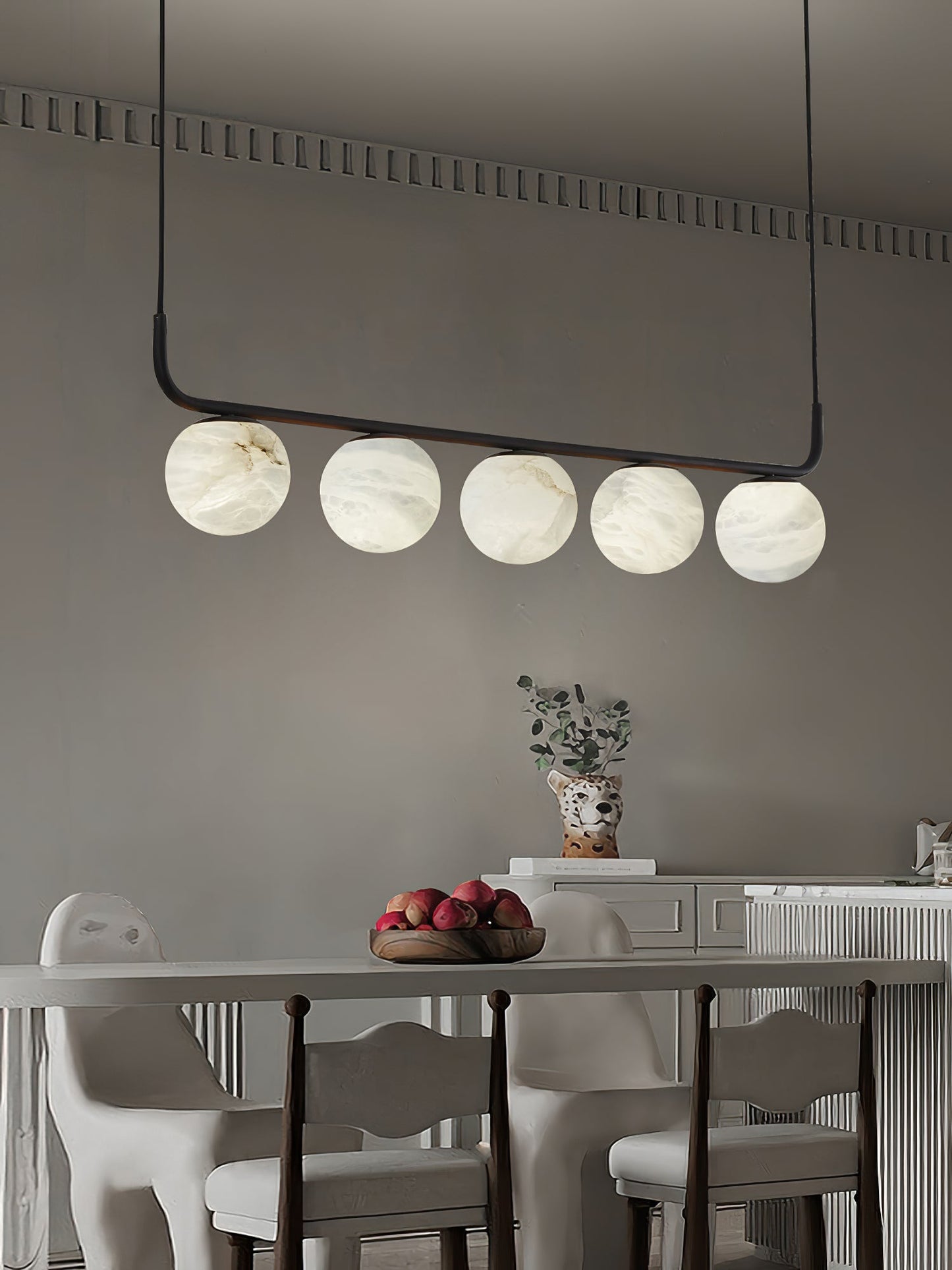 Tribeca Alabaster Pendant Lamp - Handcrafted Natural Stone Shade Linear Light | Multi-Head G9 Island Pendant