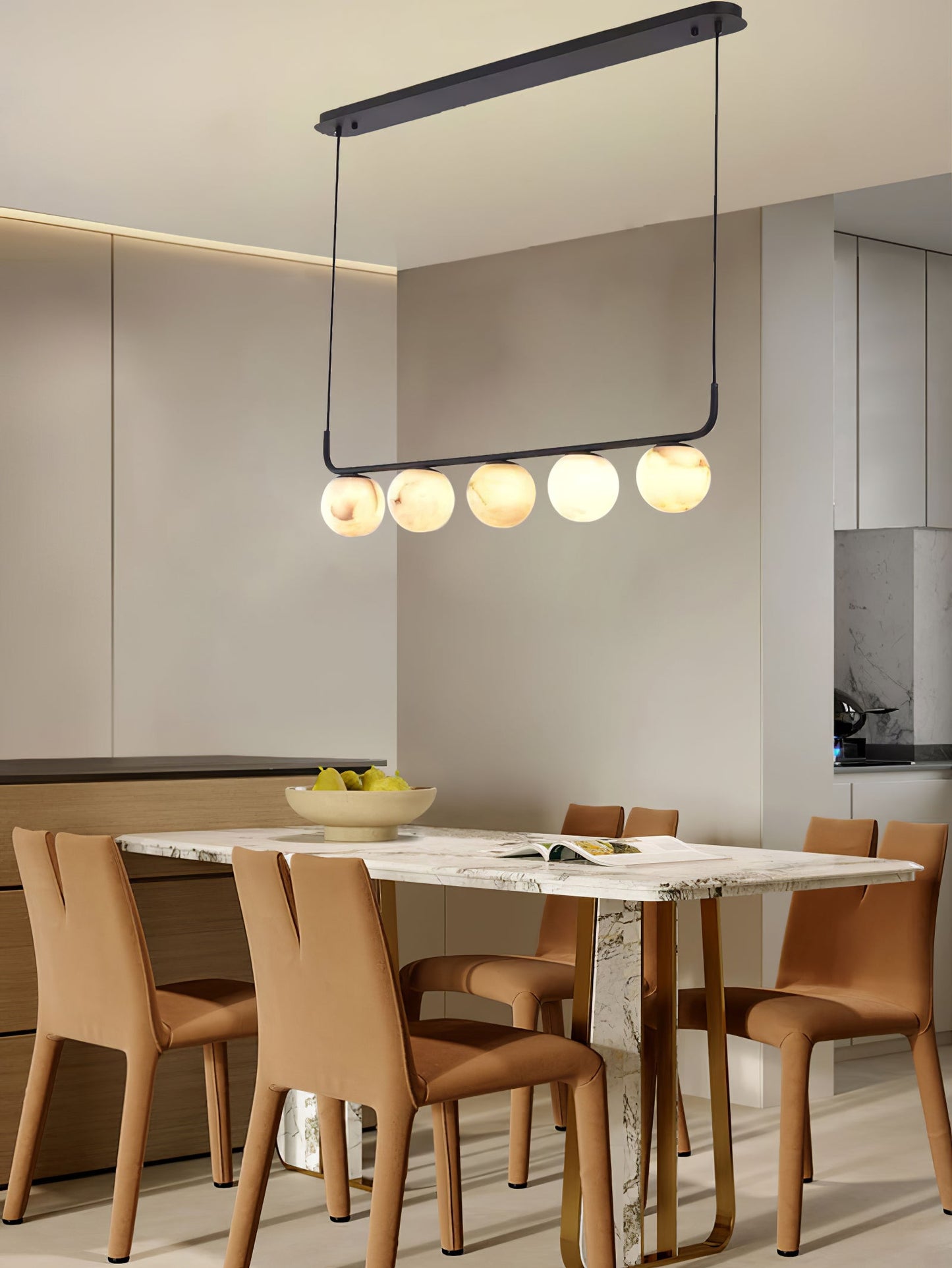 Tribeca Alabaster Pendant Lamp - Handcrafted Natural Stone Shade Linear Light | Multi-Head G9 Island Pendant