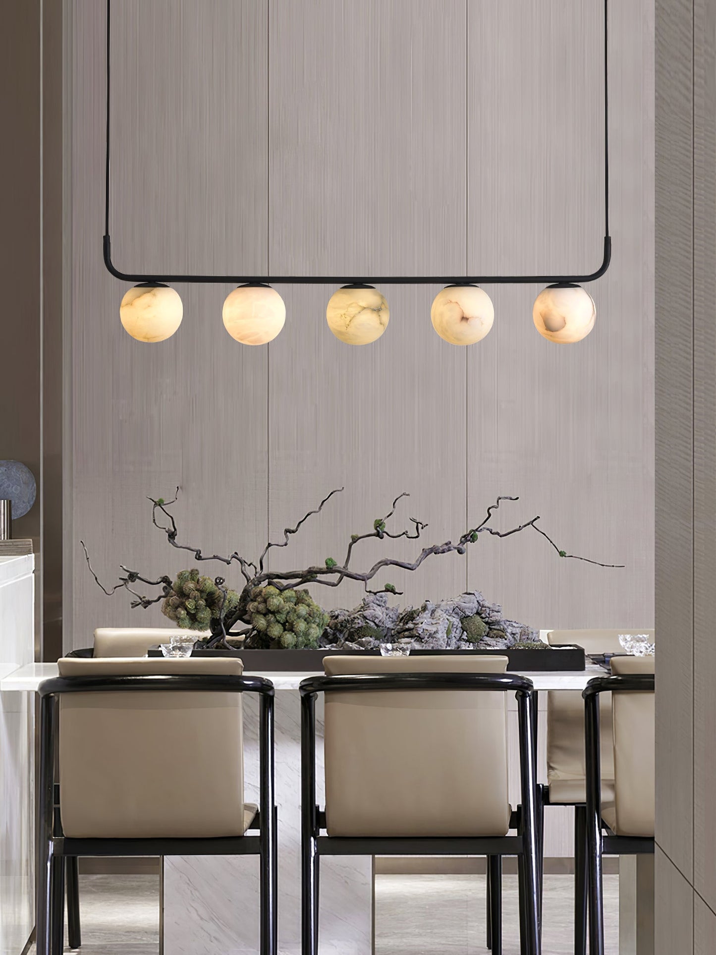 Tribeca Alabaster Pendant Lamp - Handcrafted Natural Stone Shade Linear Light | Multi-Head G9 Island Pendant