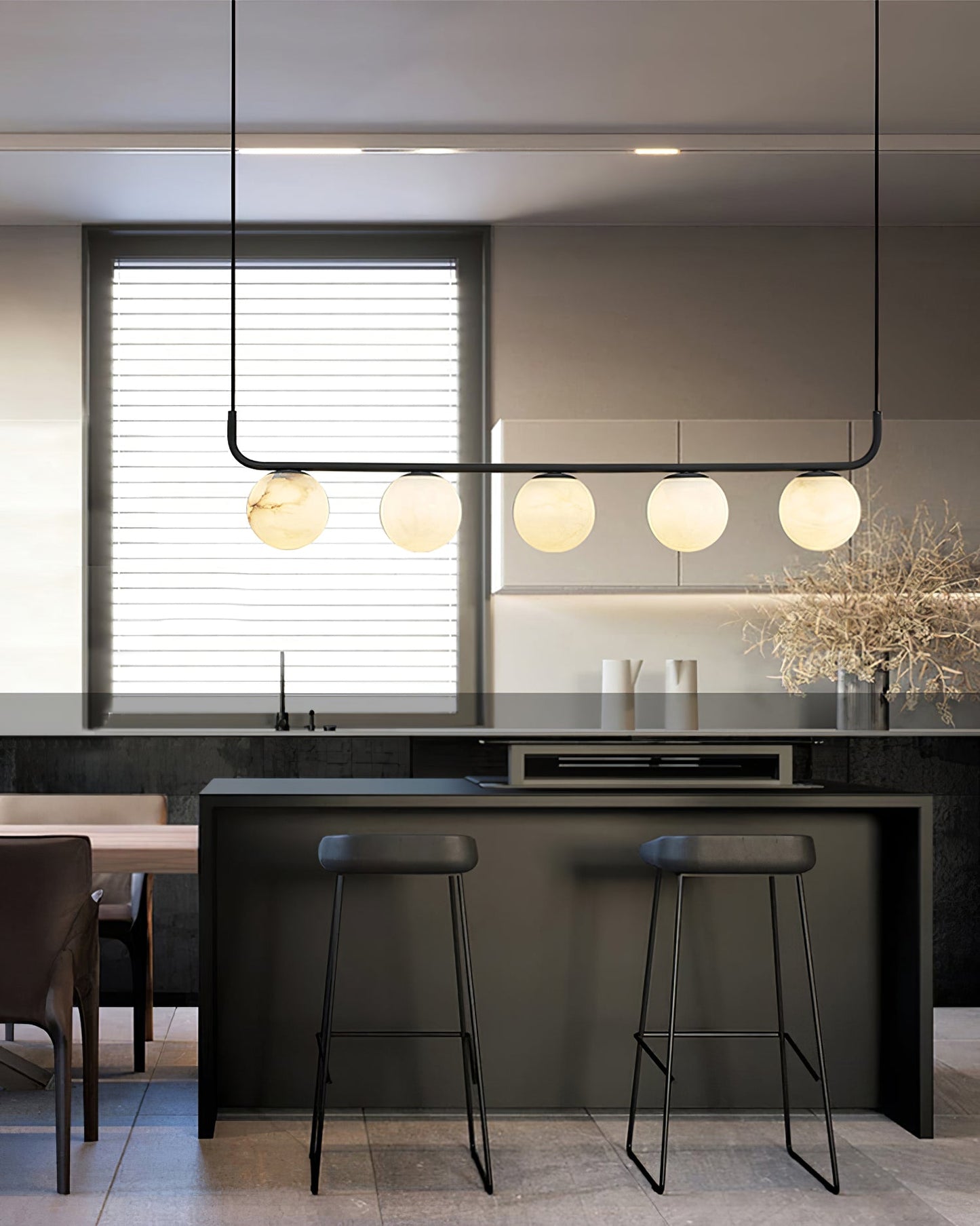Tribeca Alabaster Pendant Lamp - Handcrafted Natural Stone Shade Linear Light | Multi-Head G9 Island Pendant