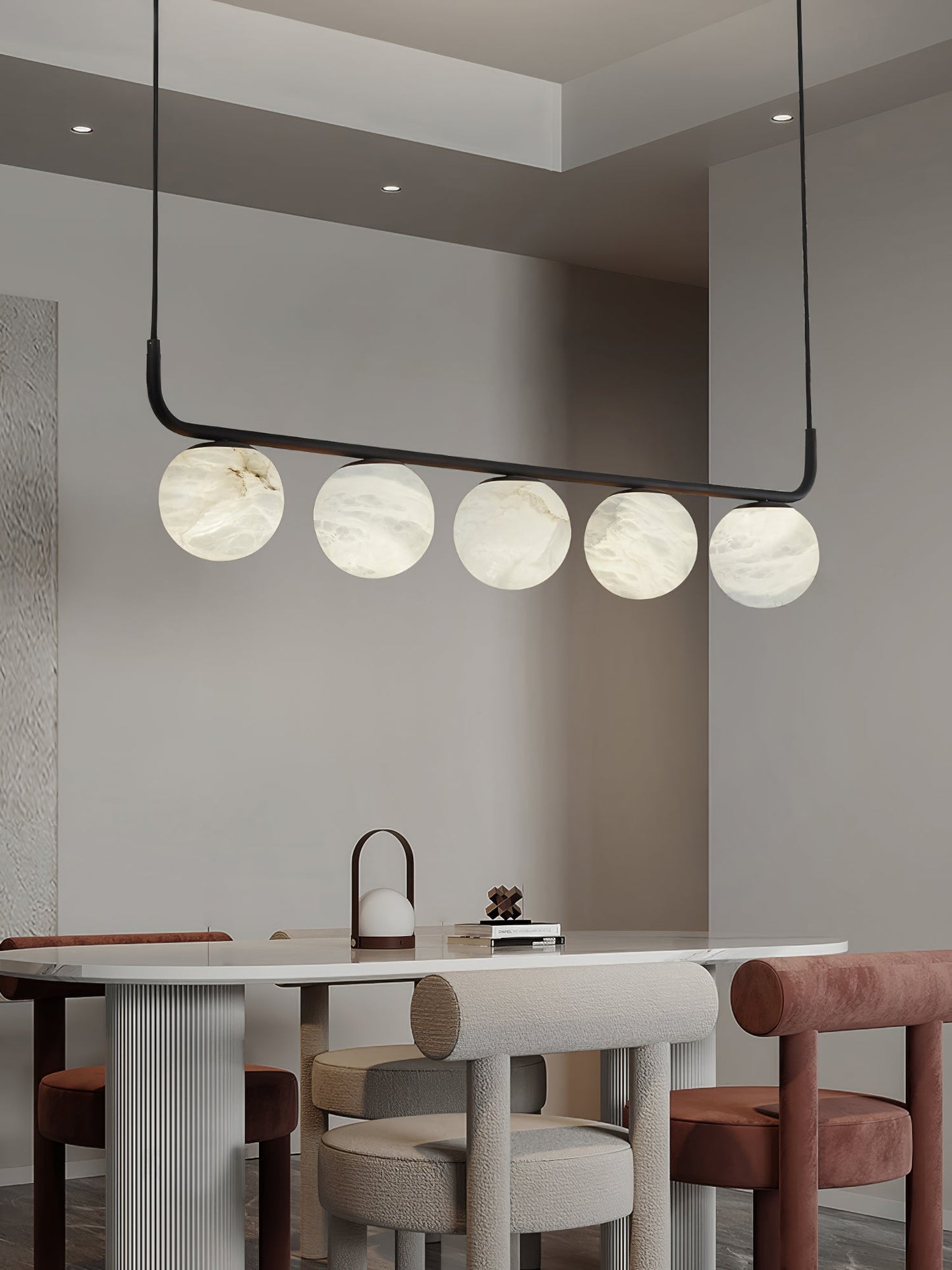 Tribeca Alabaster Pendant Lamp - Handcrafted Natural Stone Shade Linear Light | Multi-Head G9 Island Pendant