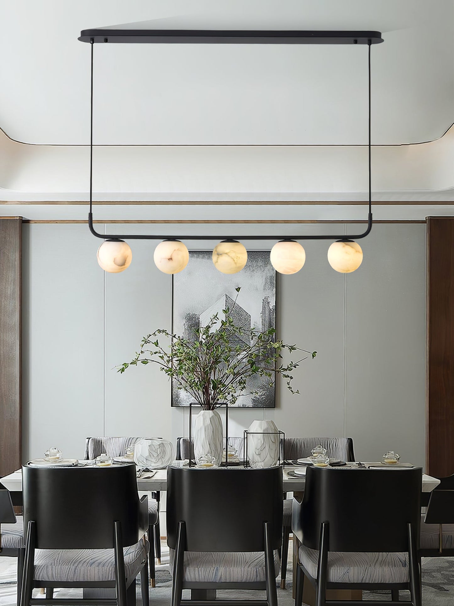 Tribeca Alabaster Pendant Lamp - Handcrafted Natural Stone Shade Linear Light | Multi-Head G9 Island Pendant