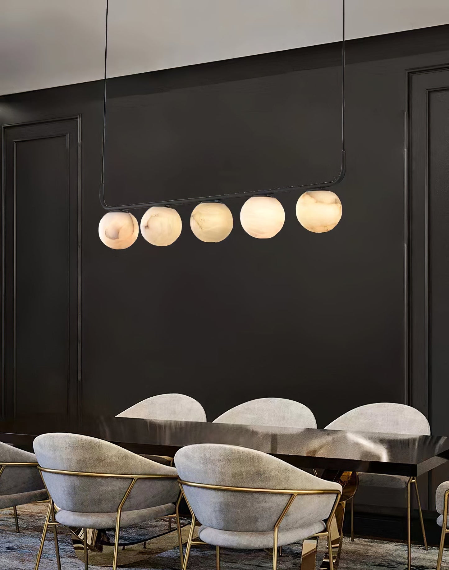 Tribeca Alabaster Pendant Lamp - Handcrafted Natural Stone Shade Linear Light | Multi-Head G9 Island Pendant