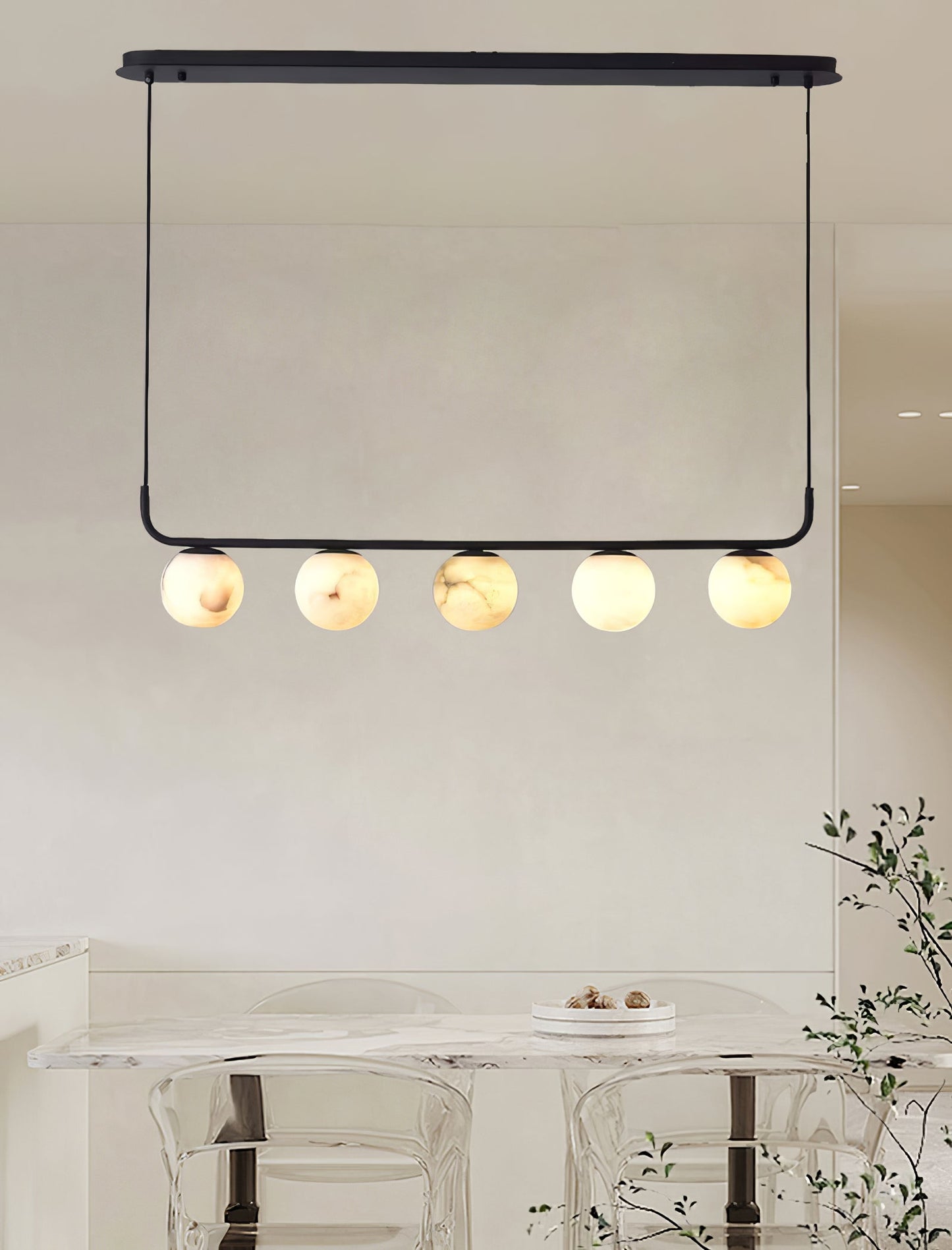 Tribeca Alabaster Pendant Lamp - Handcrafted Natural Stone Shade Linear Light | Multi-Head G9 Island Pendant