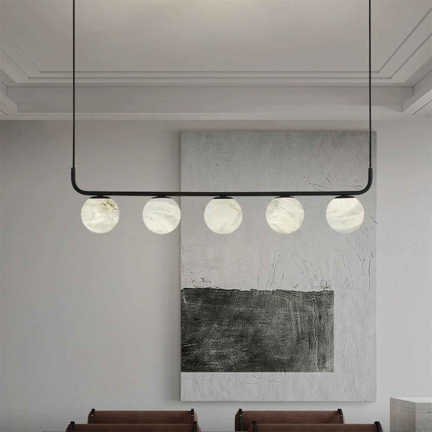 Tribeca Alabaster Pendant Lamp - Handcrafted Natural Stone Shade Linear Light | Multi-Head G9 Island Pendant