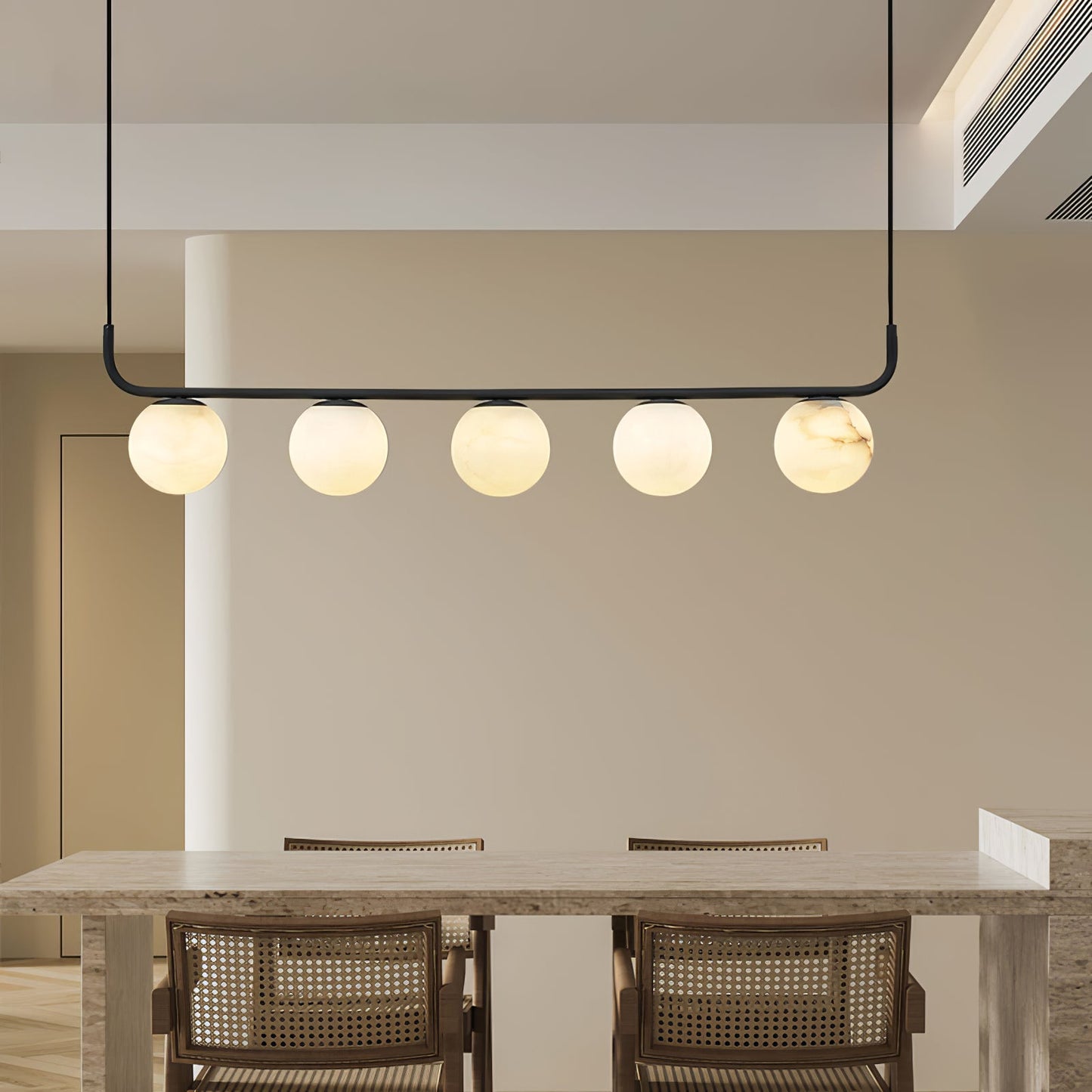 Tribeca Alabaster Pendant Lamp - Handcrafted Natural Stone Shade Linear Light | Multi-Head G9 Island Pendant