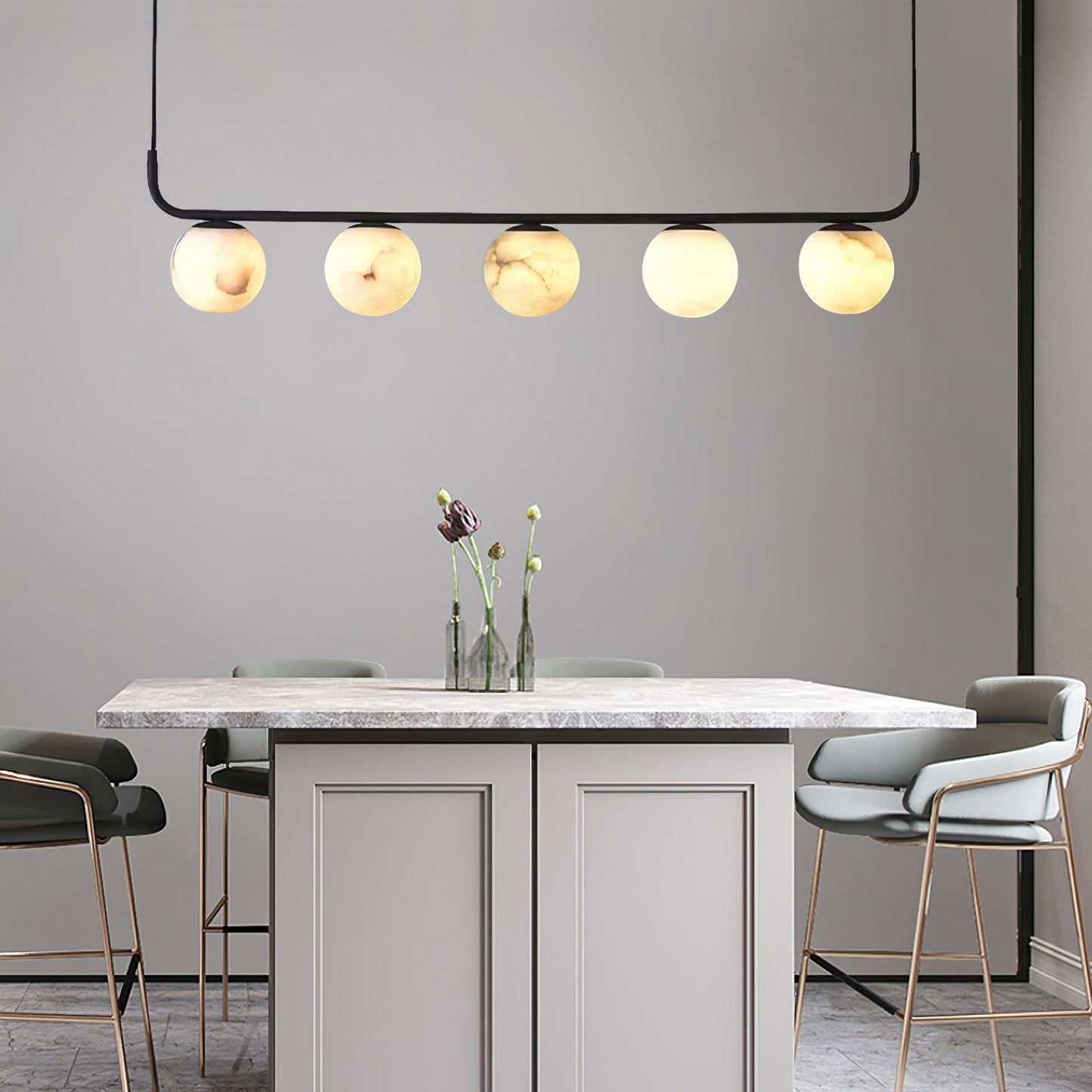 Tribeca Alabaster Pendant Lamp - Handcrafted Natural Stone Shade Linear Light | Multi-Head G9 Island Pendant