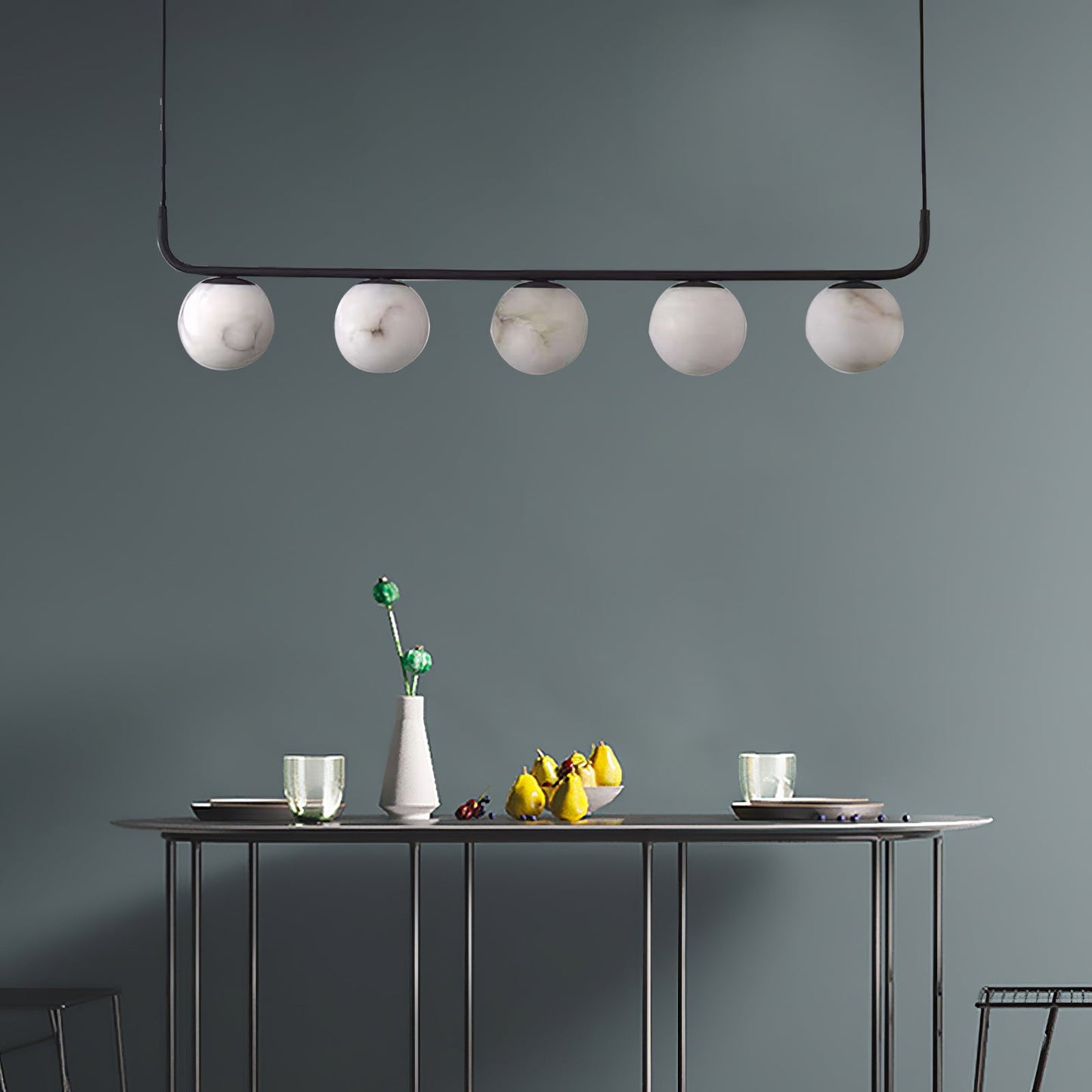 Tribeca Alabaster Pendant Lamp - Handcrafted Natural Stone Shade Linear Light | Multi-Head G9 Island Pendant