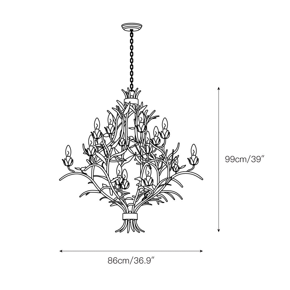 Trillium Chandelier - 15-Light Antique Gold Leaf Branch Chandelier | Multi-Tier Rustic Luxe Pendant Light