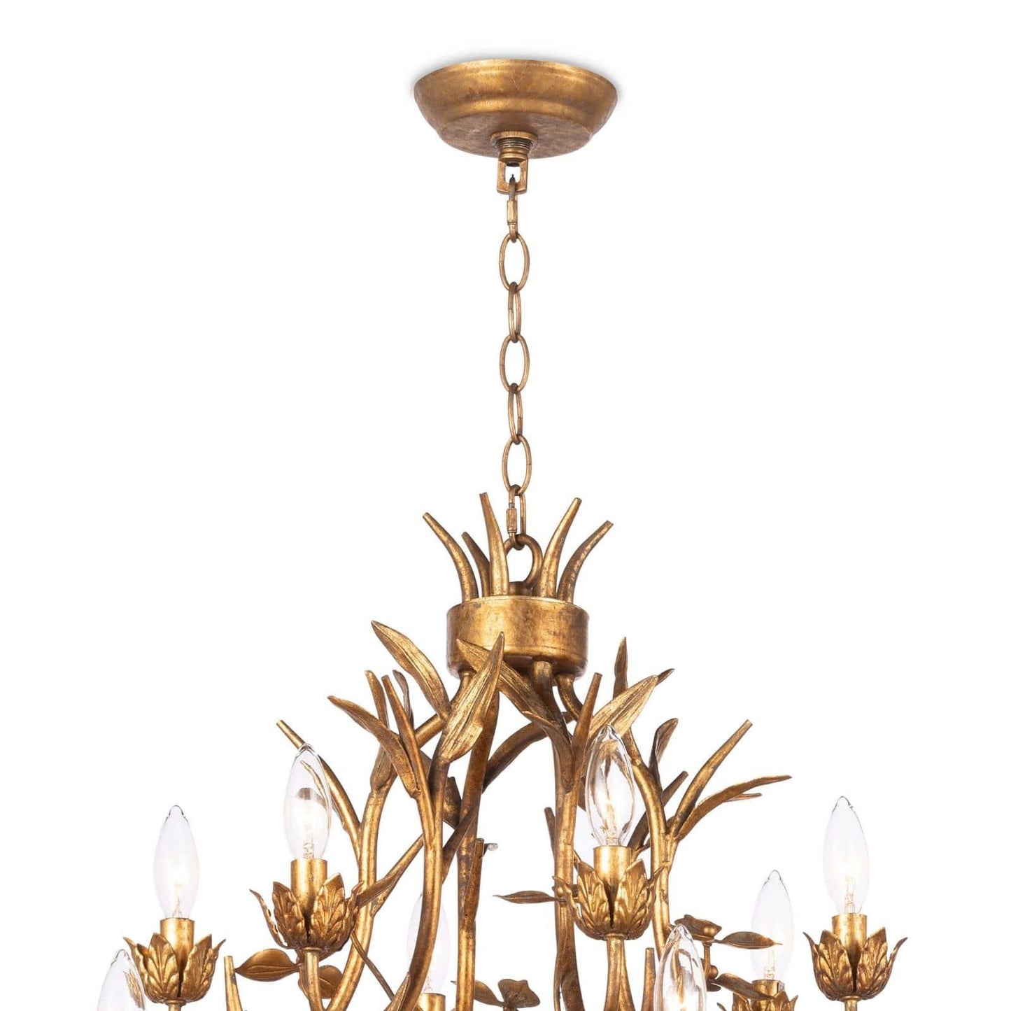 Trillium Chandelier - 15-Light Antique Gold Leaf Branch Chandelier | Multi-Tier Rustic Luxe Pendant Light